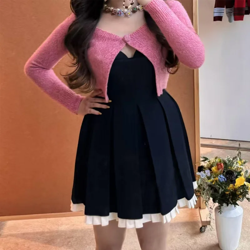 2025 outono inverno nova moda sem mangas plissado envoltório cintura cinta vestido para mulher