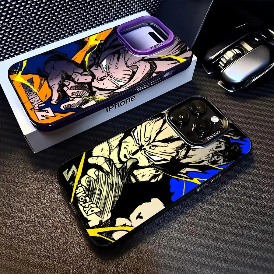 Japan Anime DBZ Cool Case for Apple iPhone 16 15 11 13 14 Pro Max 12 16ProMax 15Pro Matte Lens Protect Plating Phone Cover - náhled 2