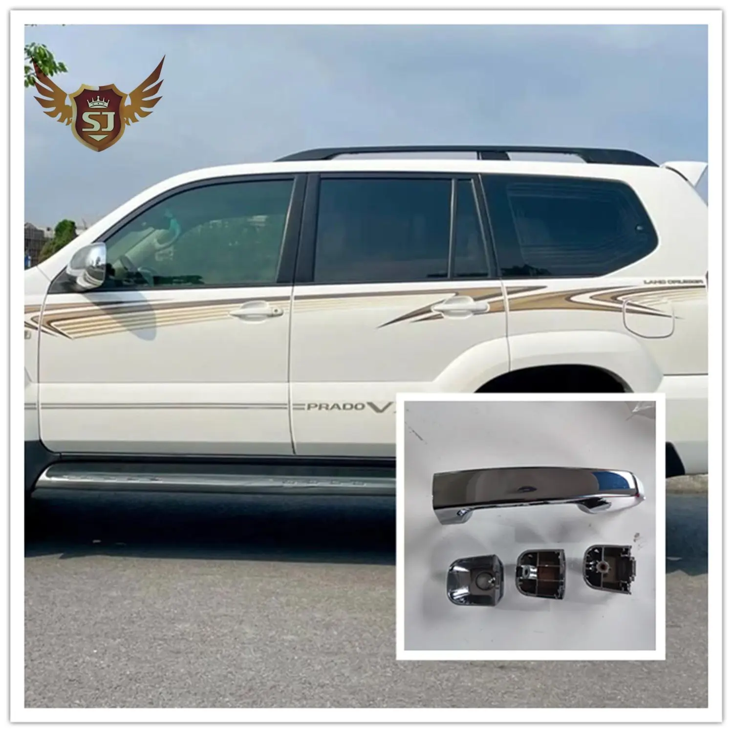 مجموعة مقبض الباب الخارجي من الكروم الأسود لسيارة تويوتا لاند كروزر برادو FJ150 2010-2019 الجبهة الخلفية اليسرى اليمنى