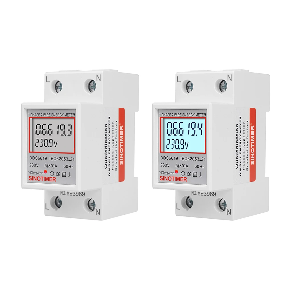 Digital Single Phase Energy Meter Din Rail 220V 230V Electricity Usage Monitor Super Energy Saving 50 60Hz for Home Or Business