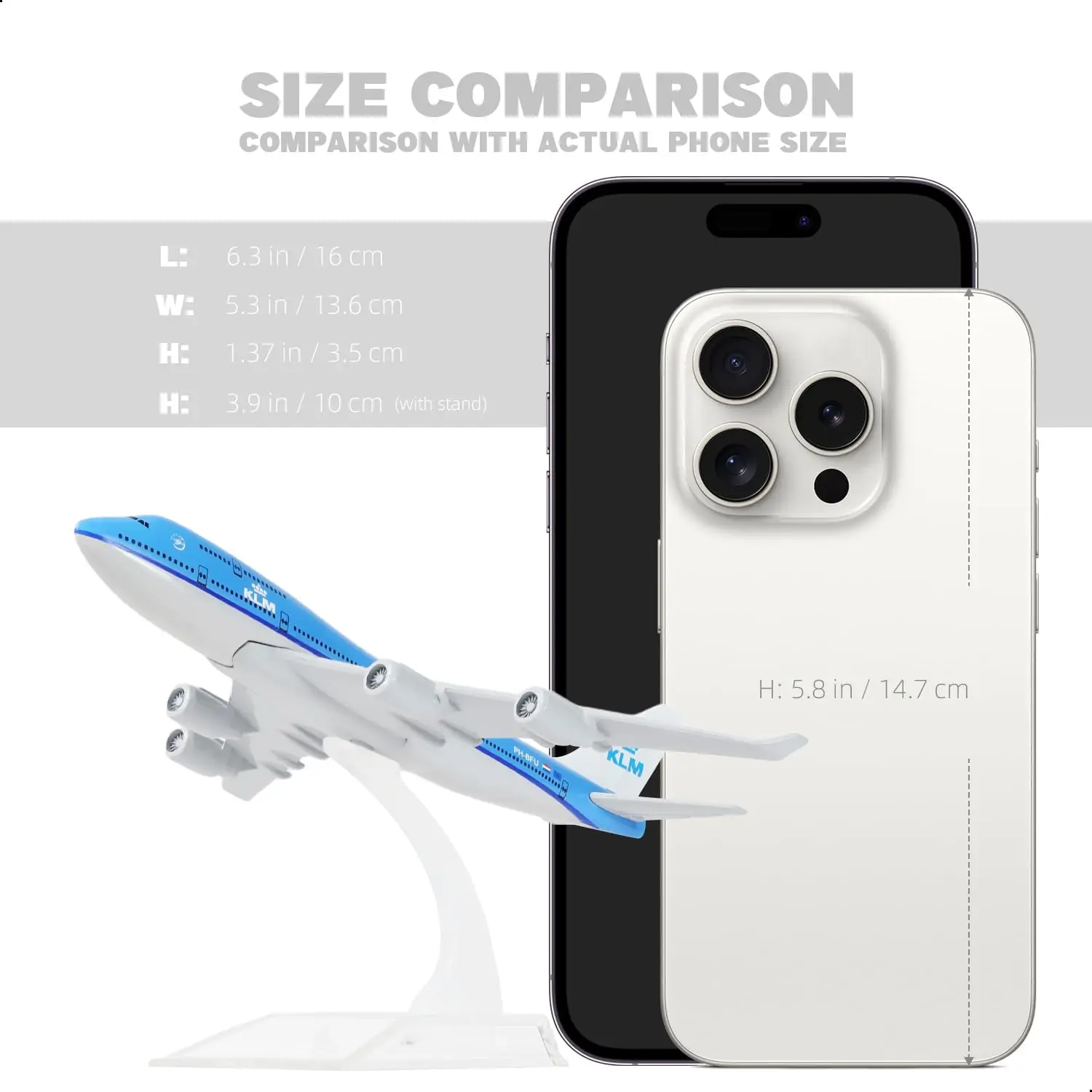 1/400 16cm B747 Airplane Model with Stand United & KLM & VAA 3-Piece Alloy Plane Model For Display Collection or Toy Gift view 2