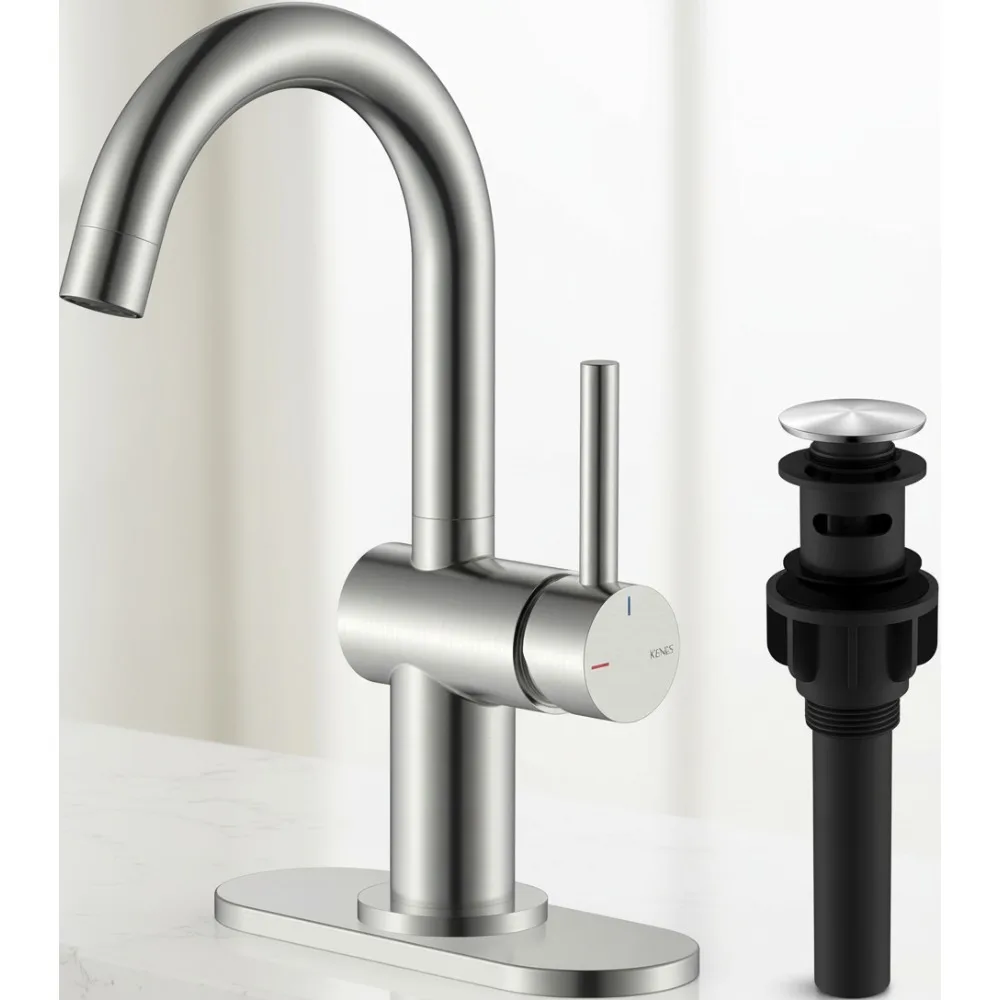 صنبور حوض الحمام بمقبض واحد من النيكل المصقول مع 360 درجة ° دوار - شريط مبلل حديث للإعدادات وصنبور أدوات تخييم RV #1