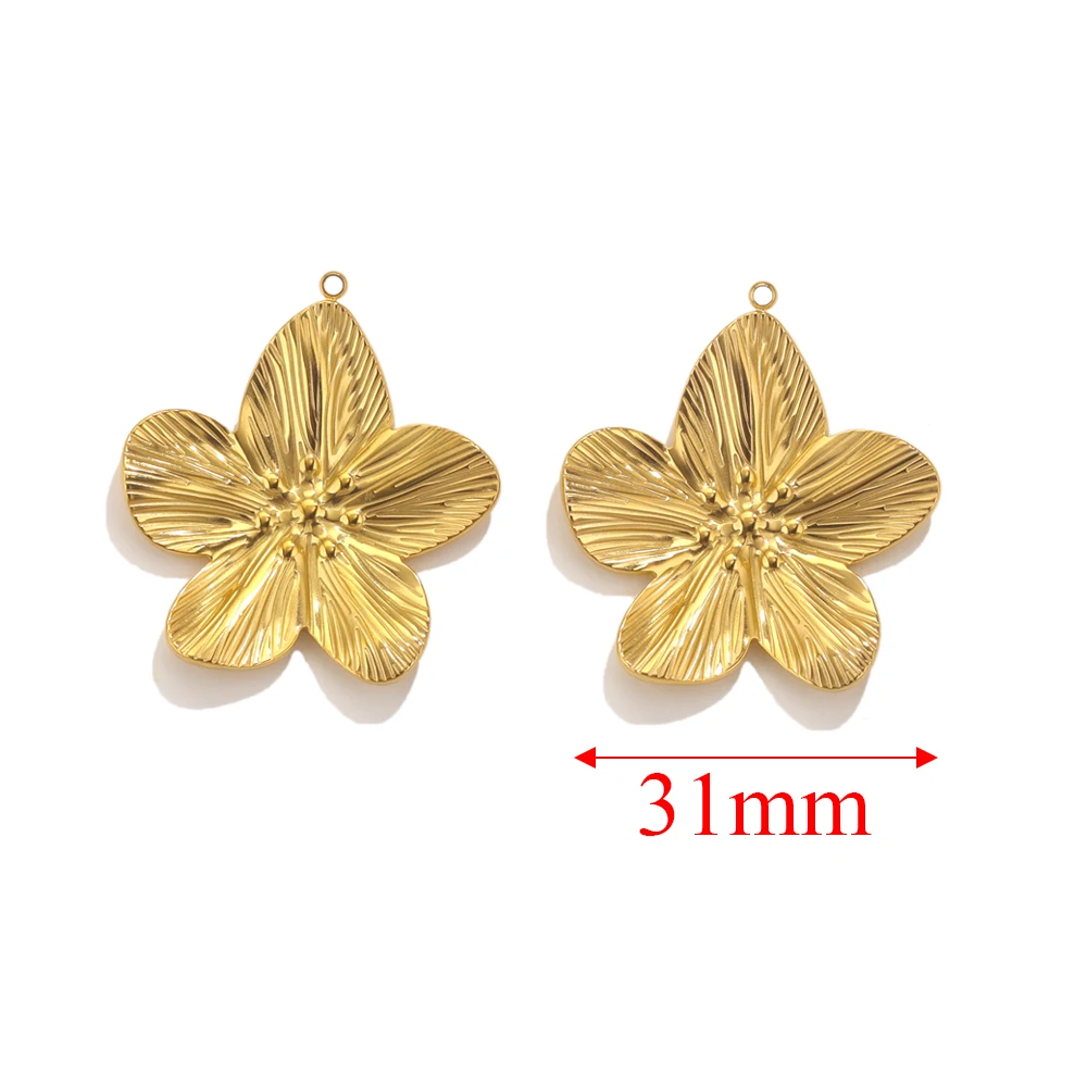 5pcs PVD Gold Stainless Steel Flower Charm Connectors For Earring Necklace Jewelry Findings DIY Large Flower Pendants Wholesale