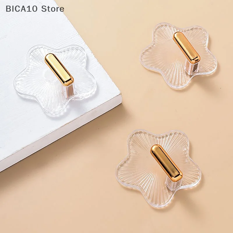 2PCS/Bag Star Shaped Transparent Strong Traceless Hooks Wall Mounted Bathroom Without Punching Towel Key Sundries Storage Hooks