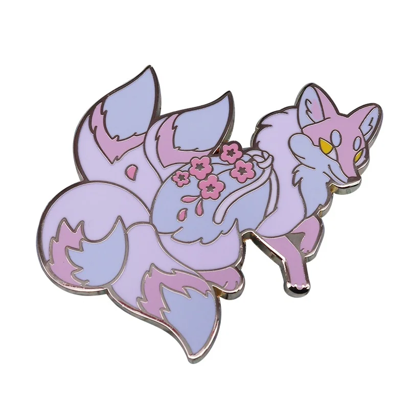 1pc Charm Four Tailed Flower Fox Hard Enamel Pin Cute Cartoon Plant Pastel Sakura Brooch Japanese Unique Fashion Kitsunes Badge