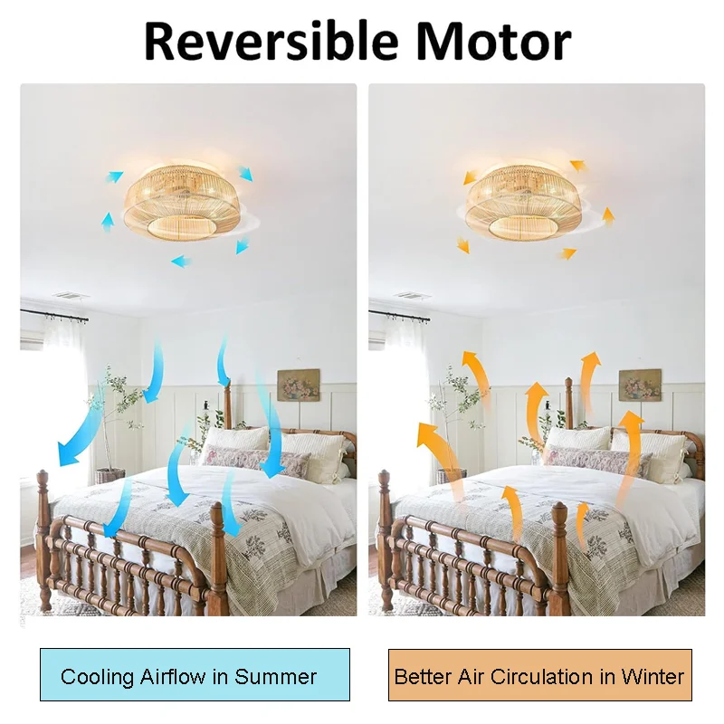 50 CM Rattan Ceiling Light With Fan Bamboo Hand-Woven Retro Ceiling Lamp With Fans Remote Control 110V 220V Ventilator DC Fan