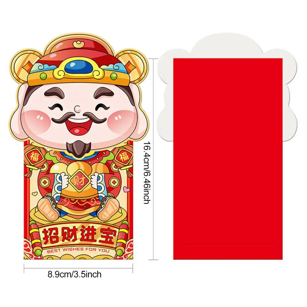 ซองอั่งเปาเทพเจ้าแห่งความมั่งคั่ง 6 ชิ้น ชุดซองอั่งเปาตรุษจีนลายการ์ตูน ซองใส่เงินนำโชคเทศกาลฤดูใบไม้ผลิ ซองอั่งเปาแดง