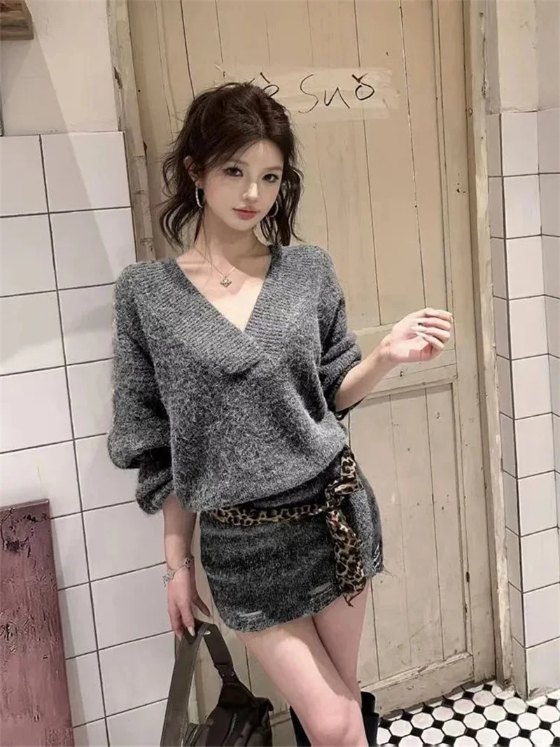 2026 الفرنسية الرجعية فستان محبوك بأكمام طويلة المرأة الخريف الخصر Cinching سليم صالح الراقية مزاجه فستان صوفي تنورة قصيرة #5