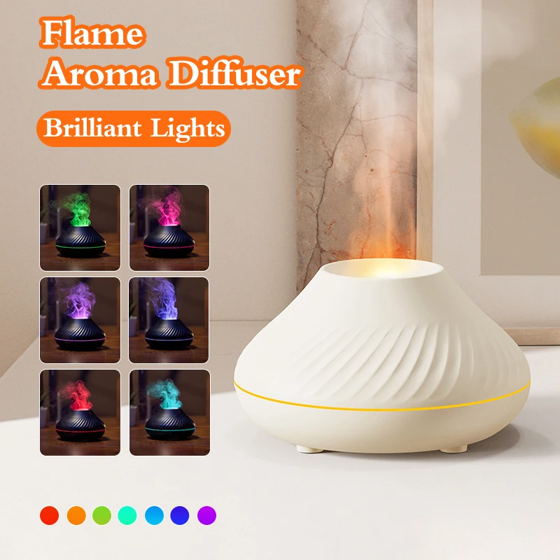 Humidifier Volcano Simulation Flame Aroma Diffuser Essential Oil Lamp 130ml USB Portable Air Humidifier with Color Night Light