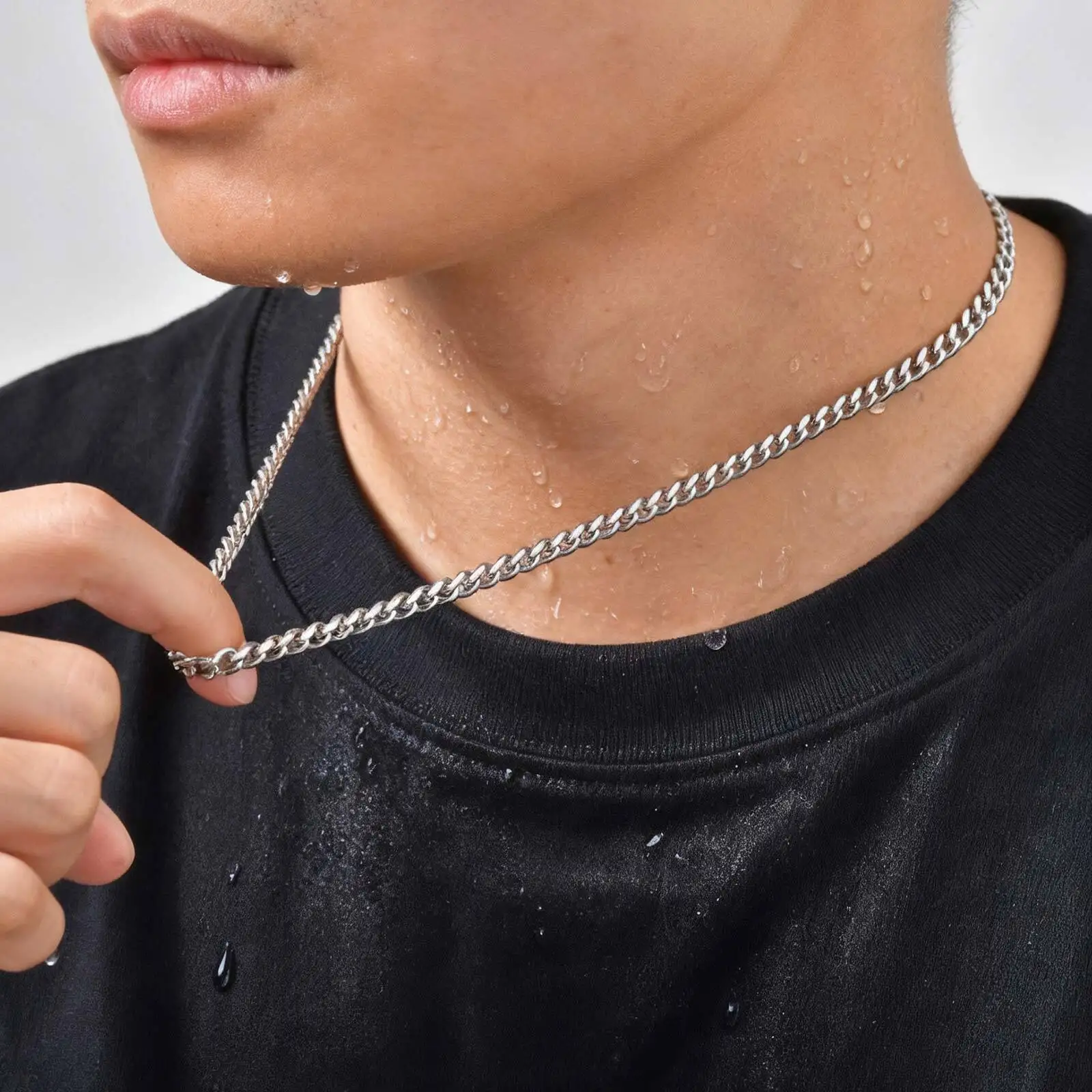 Vnox Stainless Steel 5mm Wide Chain for Men Women Bracelet Necklace Jewelry Set, Silver Color Jewelry Gift Christmas Anniversary - Image 3