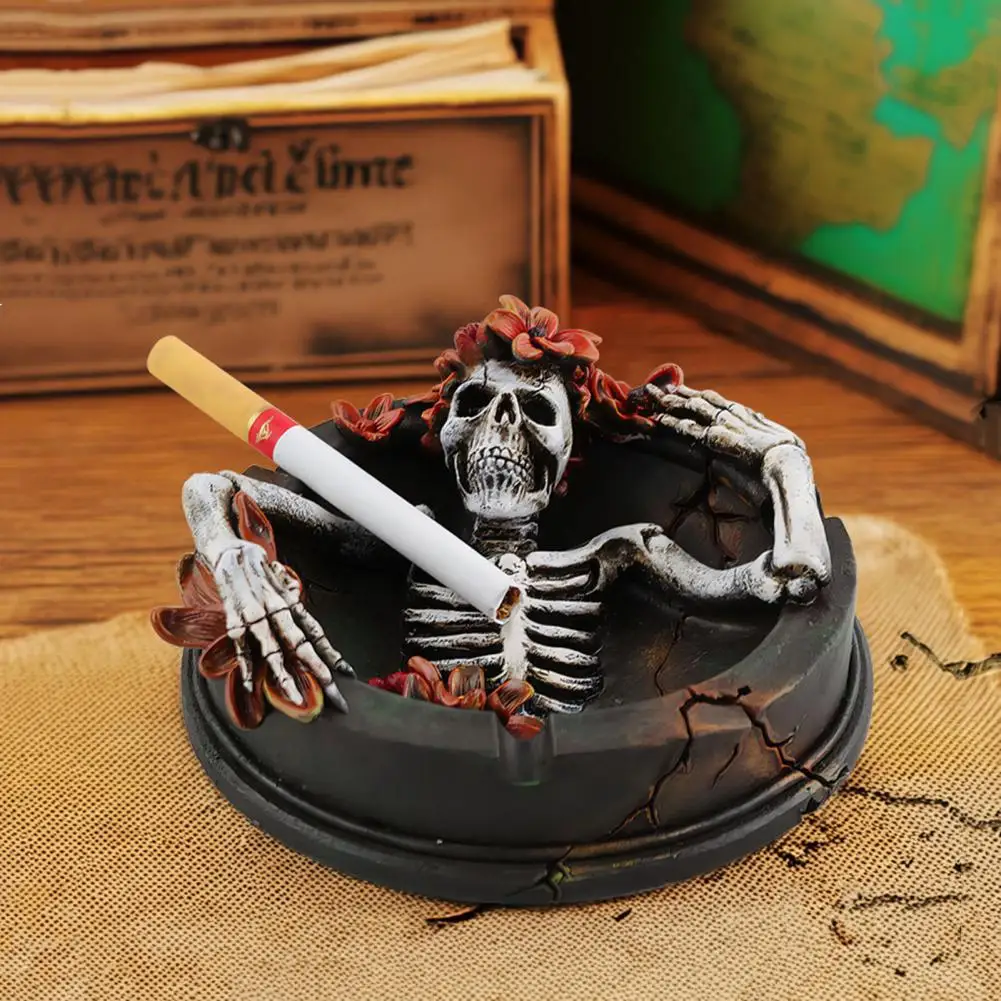 Skeleton Holder Tray Spooky Skeleton Ashtray Halloween Decor Resin Figurine Desktop Ornament Tray Holder Storage Skull Flower