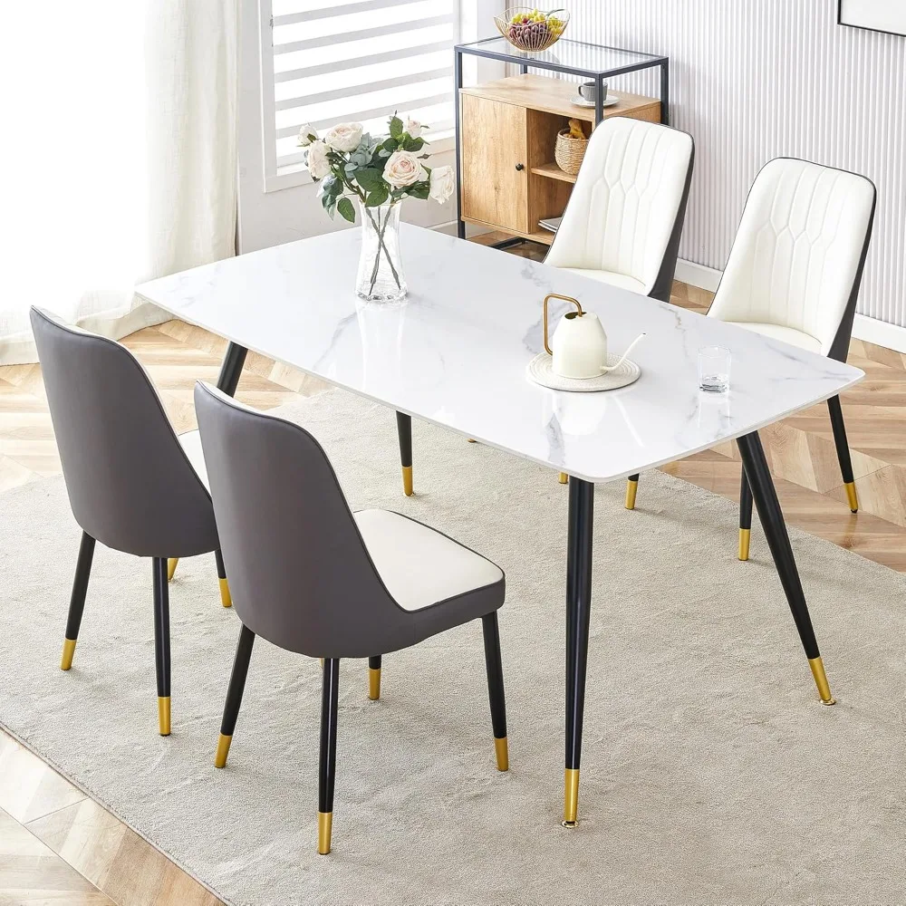 

Dining Table Set for 4, Dining Room Table Set for 4, Sintered Stone Kitchen Table Top and Modern Chairs Set of 4 for Kitchen Din