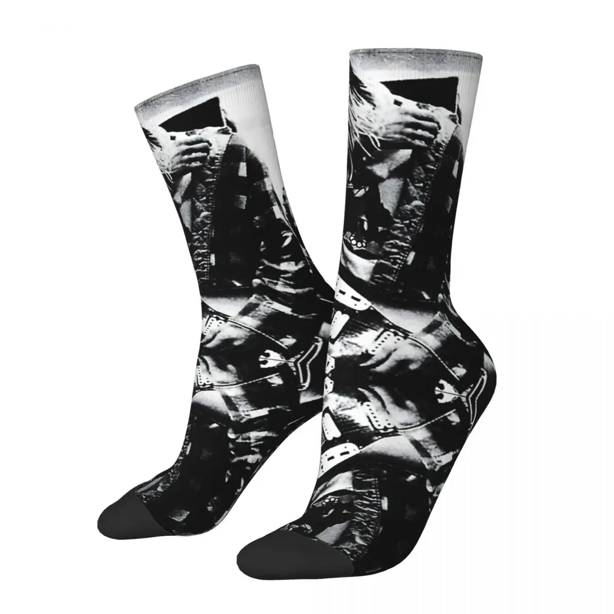 Cool Boys Black And White Guitaris Crazy Men's graphic Socks Unisex Kurt-Cobain Harajuku Pattern Printe Novelty Crew Sock fugees