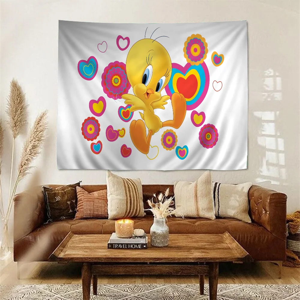 Yellow Cartoon T-Tweetys Bird Chart Tapestry Home Decoration hippie bohemian decoration divination Wall Hanging Home Decor