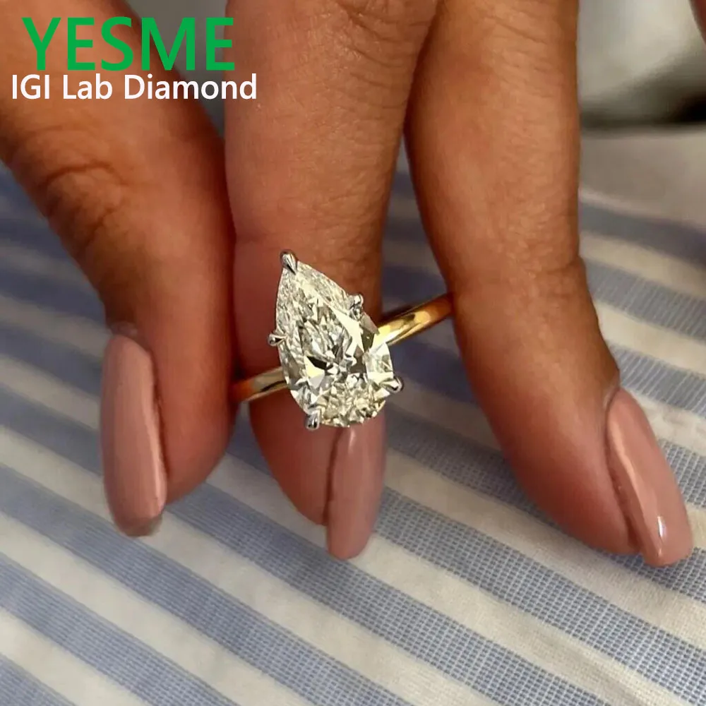 IGI Lab Growing Diamond Ring Pear D Color 1 2 3Ct Solid 18K White Gold Ring Diamond wedding ring Factory Engagement Ring
