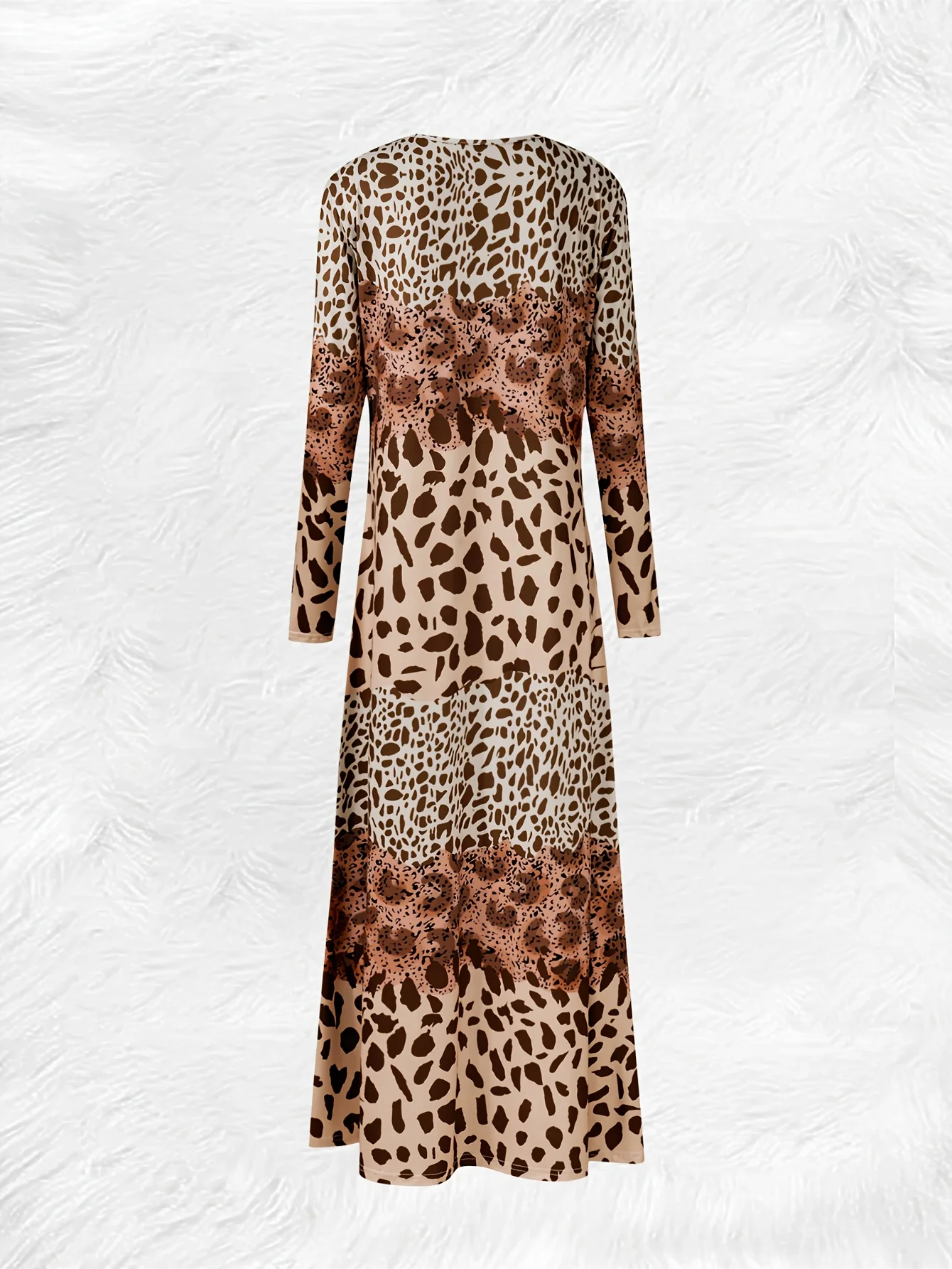 Boho Leopard Print Patchwork Vintage Dress for Women Long Sleeve Round Neck Midi Dress Casual Summer Fall Fashion Clothing