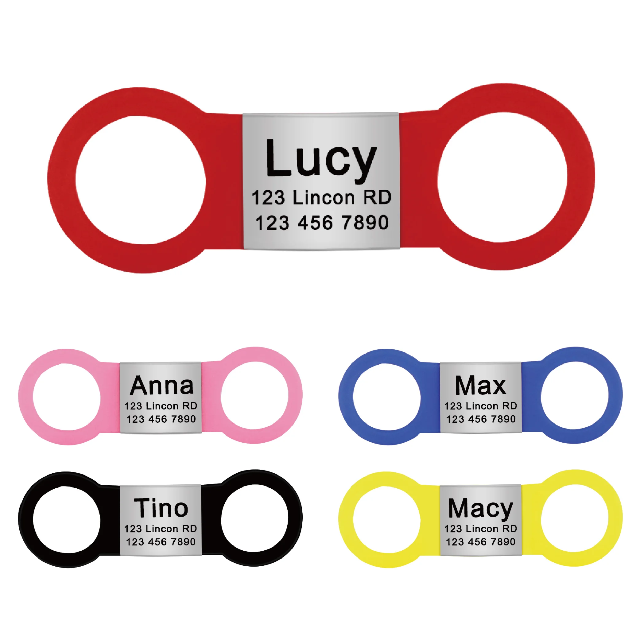 Nameplate Engraved Id Tag Dog Cat Collar Stainless Personalized Silicone Customize Anti-lost Accessory