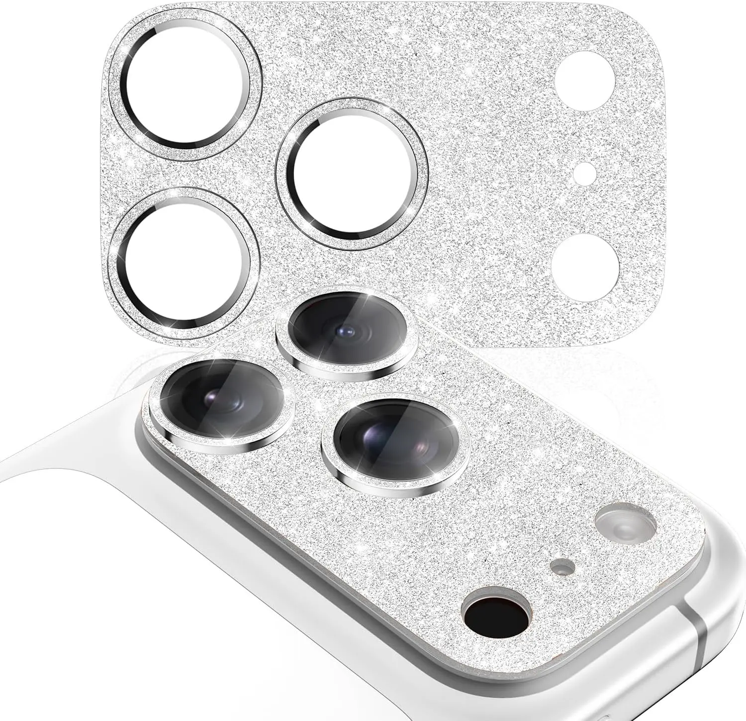 

1PC Silver Glitter Integrated Camera Lens Protector for iPhone 17-13 Pro Max 9H HD Tempered Glass Anti-Scratch Case Friendly