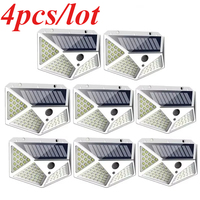 4pcs 100LED Wall Lamp Solar Light Outdoor PIR Motion Sensor Lamp Waterproof Stairs Lights for Courtyard Garden Street Decoration