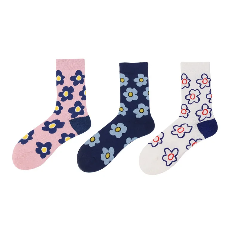 1/3 Paar Cartoon-Blumen Einfache Damen-Mid-Tube-Socken Bequem und Vielseitig für Freizeitkleidung Reine Baumwolle Damensocken 2026