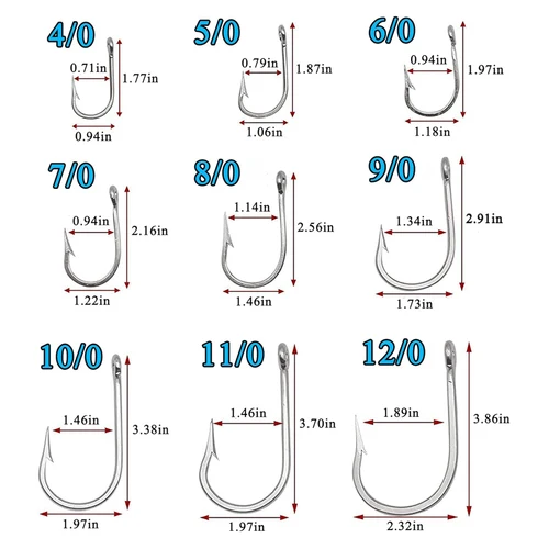 Imagen 2 del producto 15 Uds. Anzuelos de pesca de juego grande 4X cebo vivo de acero inoxidable anzuelo de cocodrilo círculo de agua salada anzuelos grandes de tiburón 4/0-12/0