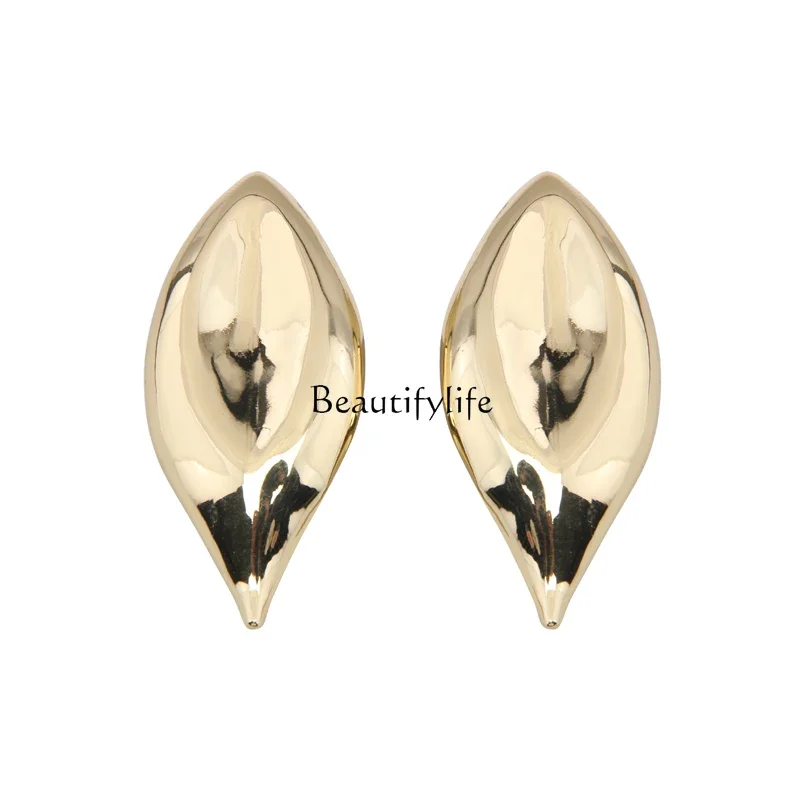 

Retro glossy metal leaves unique earrings minimalist premium cold wind exaggerated stud earrings