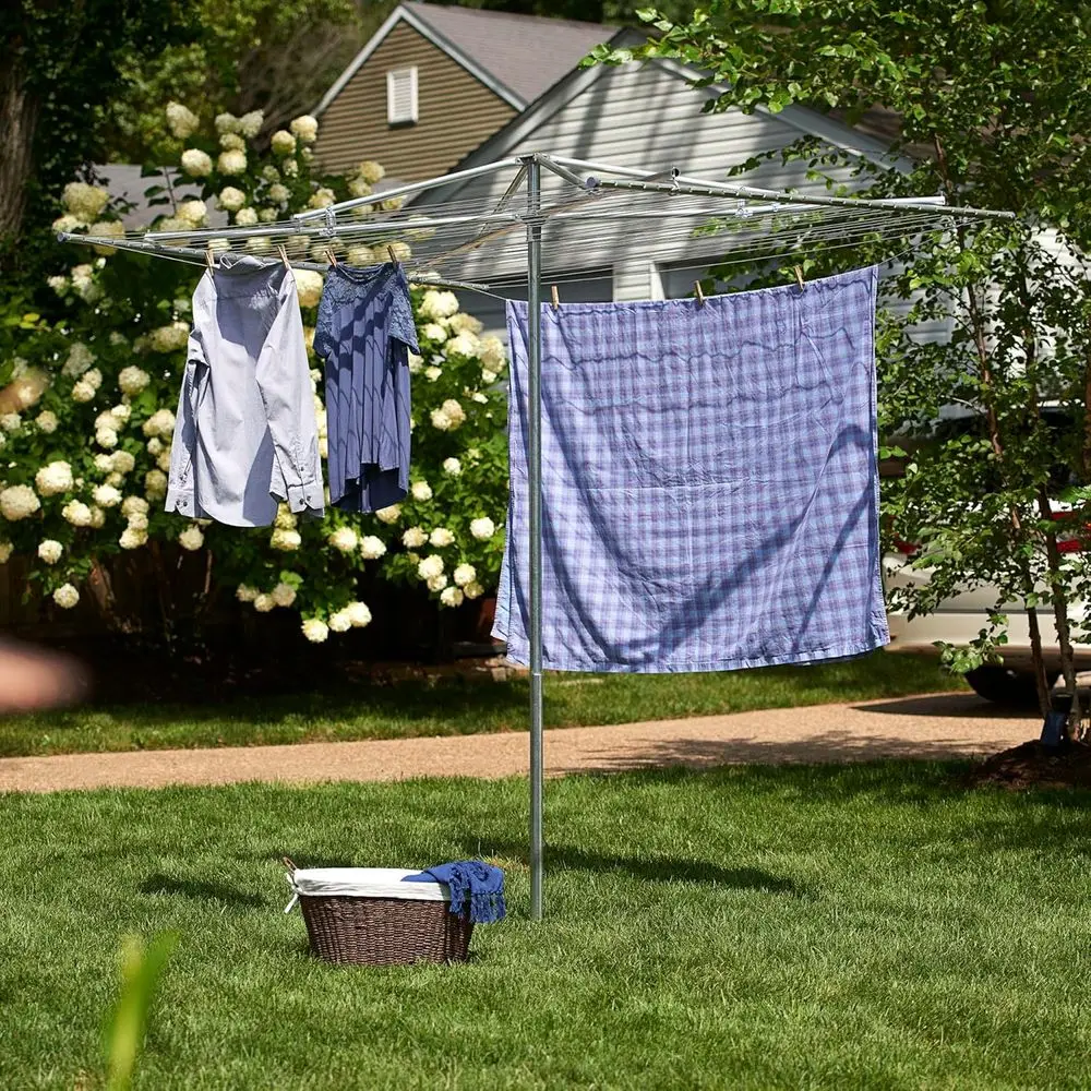 Outdoor Steel Rotary Umbrella Clothesline Rack with 30 Lines and 182ft Capacity