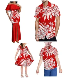 Women'S One-Shoulder Fishtail Dress And Men'S Shirt Samoan Family Party Dress Polynesian Island Style Paired With 2024 New