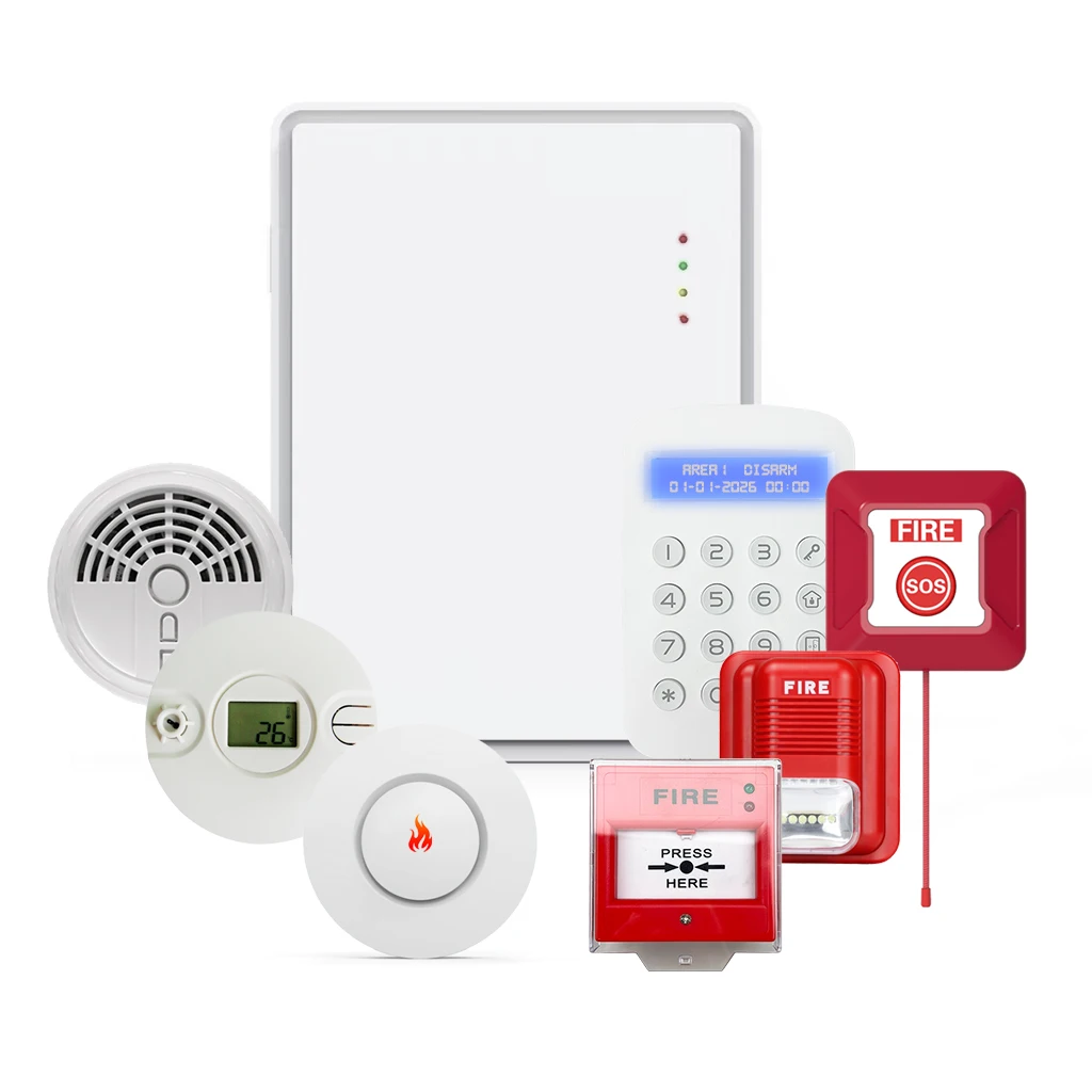 

Wireless 4G Fire Alarm Panel WiFi IP Connectivity ABS Includes Fire Alarm Smoke Detector Heat Sensor Gas Alarm Manual Call Point