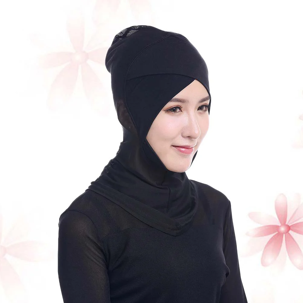 

Women Adjustable Muslim Hijab Neck Cover Scarf Bonnet Inner Hijab Full Cover Bone Lady Islamic Muslim Headwear (45x32cm, Black)