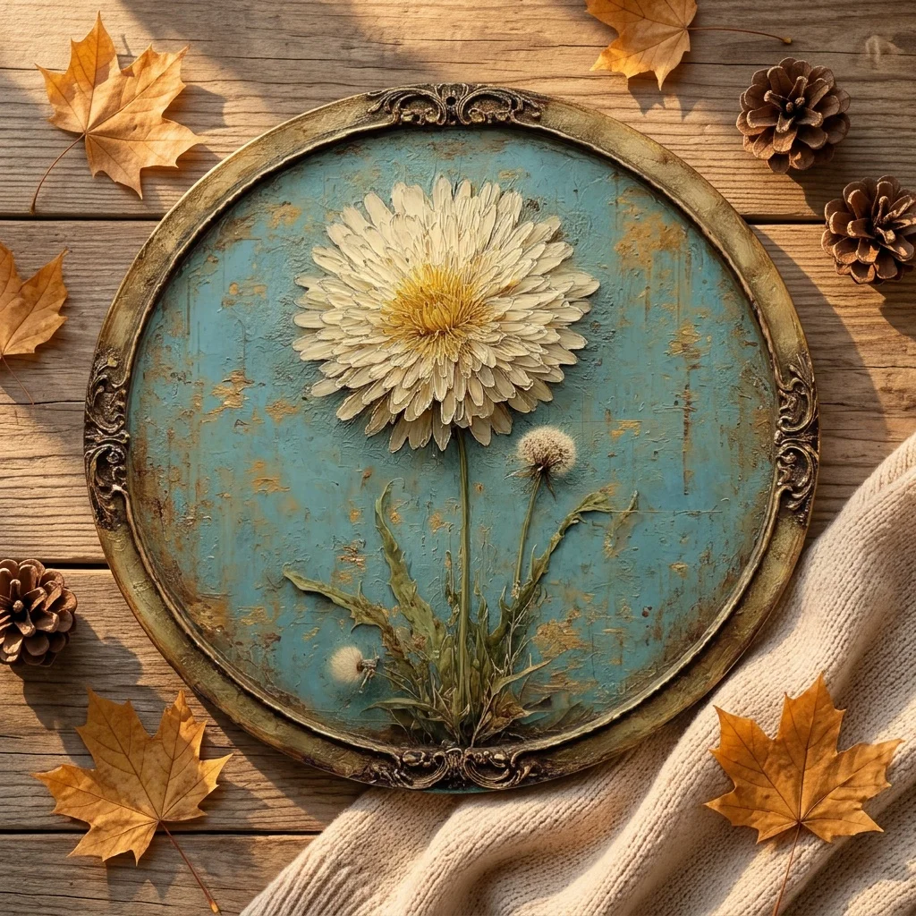 CIFBUY Vintage Turquoise Gold Daisy Aluminum Wall Art, 2D Metal Wall Decor Waterproof Wearproof for Farmhouse Kitchen Garden