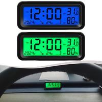 Solar Car Mini Digital Clock For Car Dashboard Display DateTemperature Humidity (Blue Green) Auto Dashboard Clocks