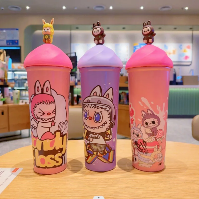 New Anime Peripheral Labubu Stainless Steel Straw Cup Printed With Insulation And Cooling Cartoon Water Bottle  Birthday Gifts