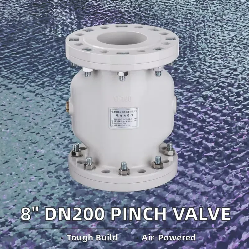 8-Inch DN200 Aluminium Flange Connection Pneumatic Air Operated Pinch Valve Control Structure General Application OEM 3-Year