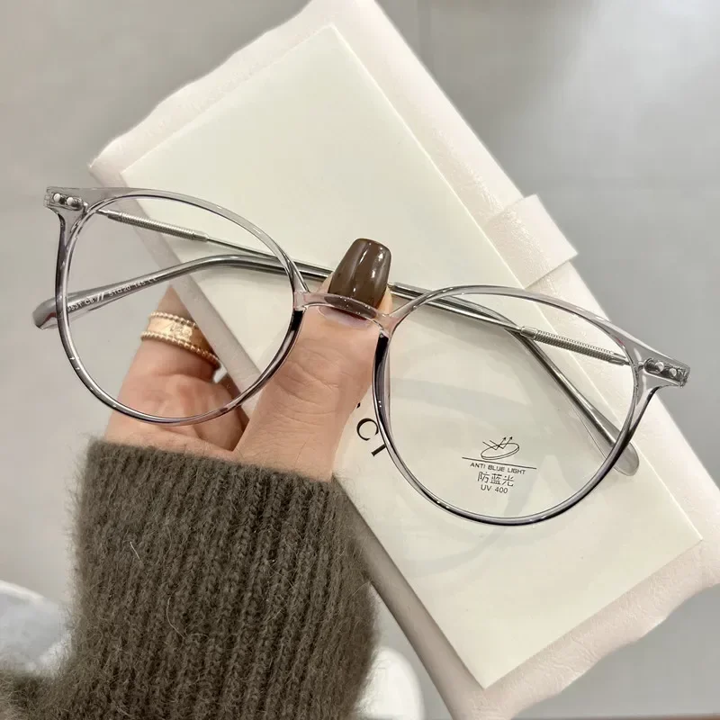 Round Cat Eye Glasses Frame Myopia Women Prescription Eyeglasses Anti-blue Light Ultra-light TR90 Fashion Eyewears Office Lady