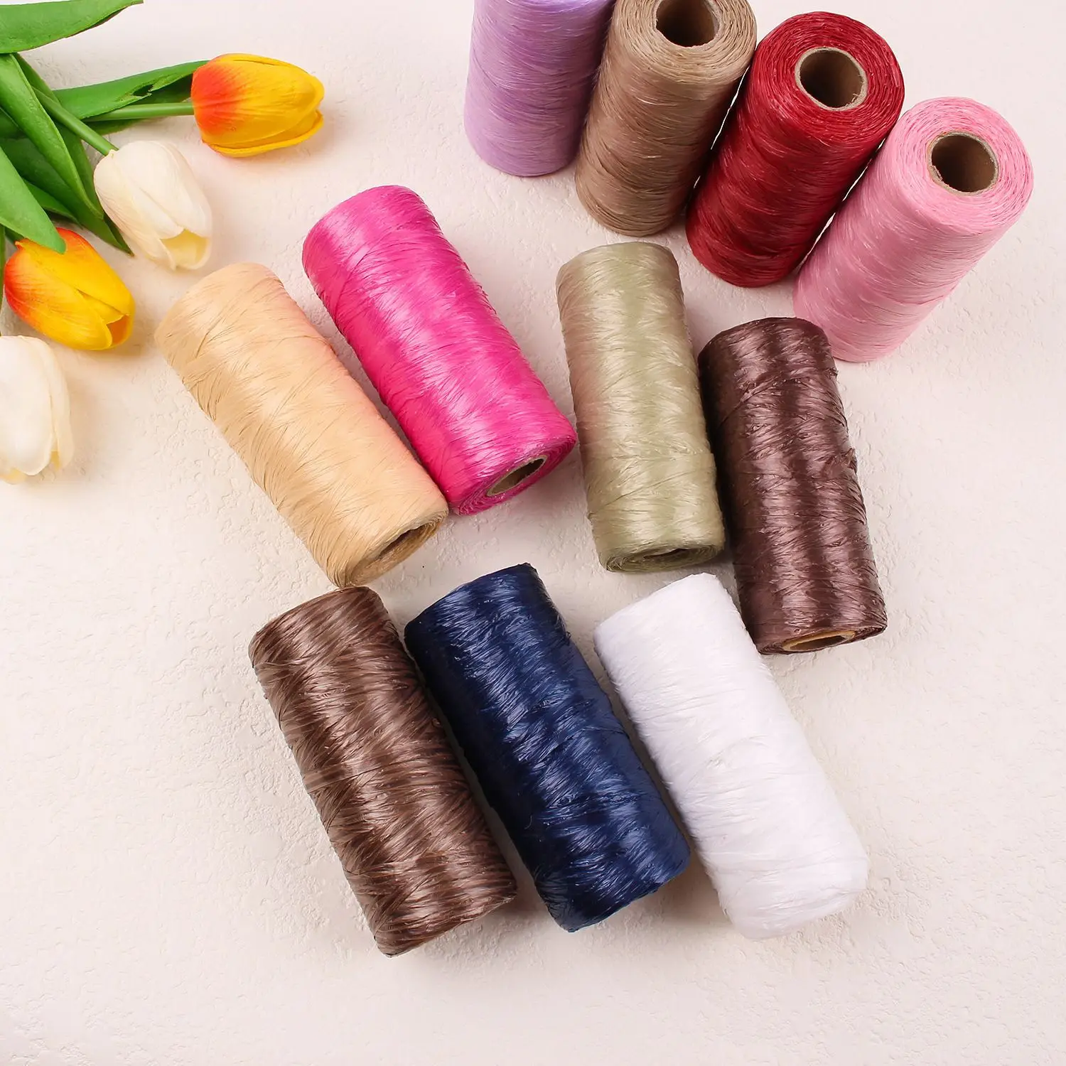 

5mm Raffia Cotton Grass Thread, 200m Braided Thread for Crocheting Knitting Bags Hats,Creative DIY Gift Packaging Colorful Rope