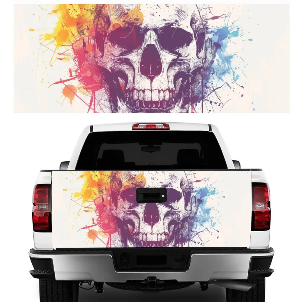 

Colorful Splattered Skull Head Car Tail Trunk Protect Vinly Decal Auto Accessories DIY Hood Decor Sticker for Off-road Pickup