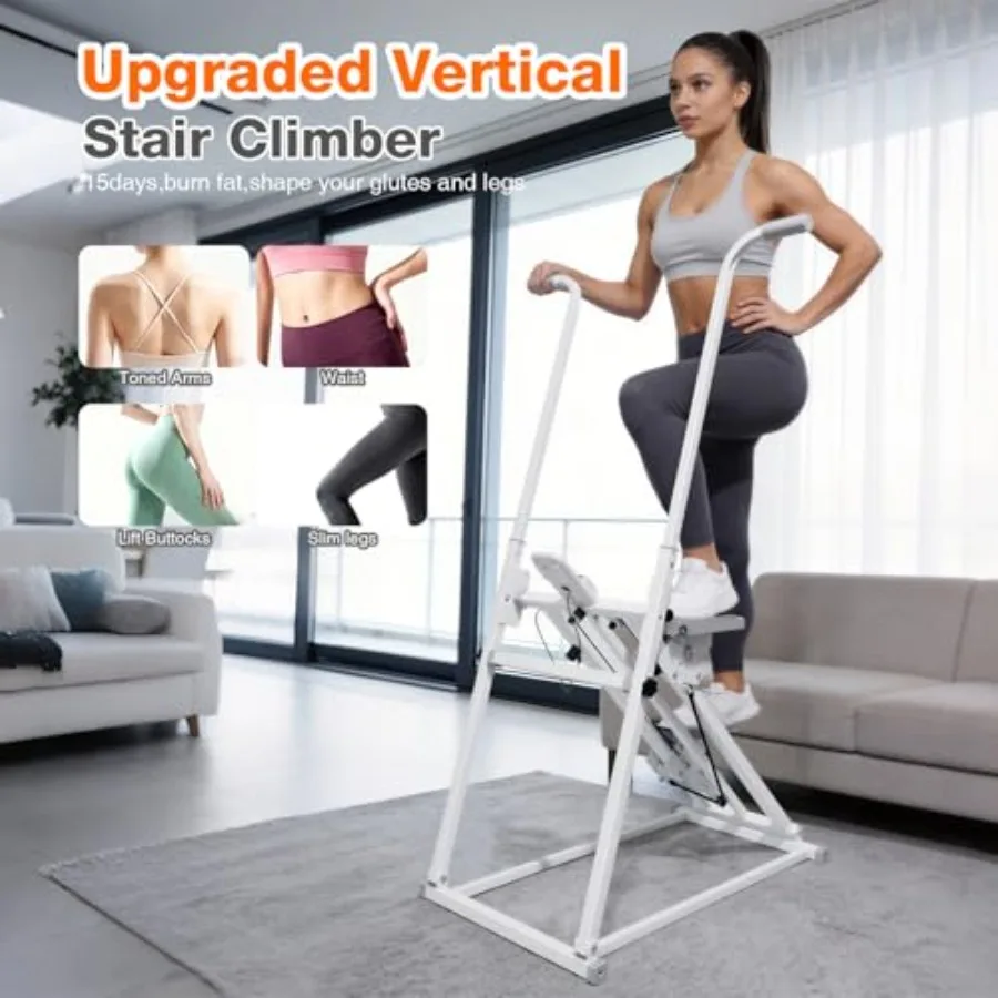 Home cardio stair stepper: foldable white machine with handles adjustable low-impact workout equipment for legs glutes weight l