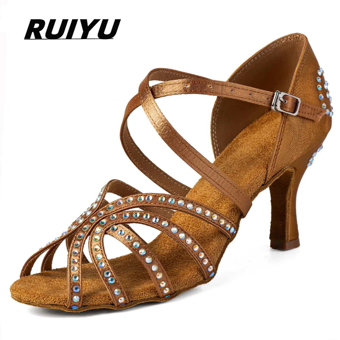 

Женские туфли для латиноамериканских танцев, для сальсы и танго, на высоком каблуке со стразами, бронзовые и черные, танцевальные кроссовки для улицы