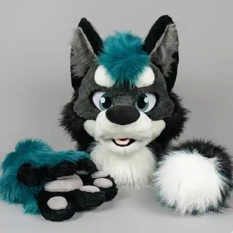 Long Fur Husky Wolf Fursuit Costume Set Head Hand Paws Tail Adult Furry Mascot Cosplay Carnival Stage Performance Props