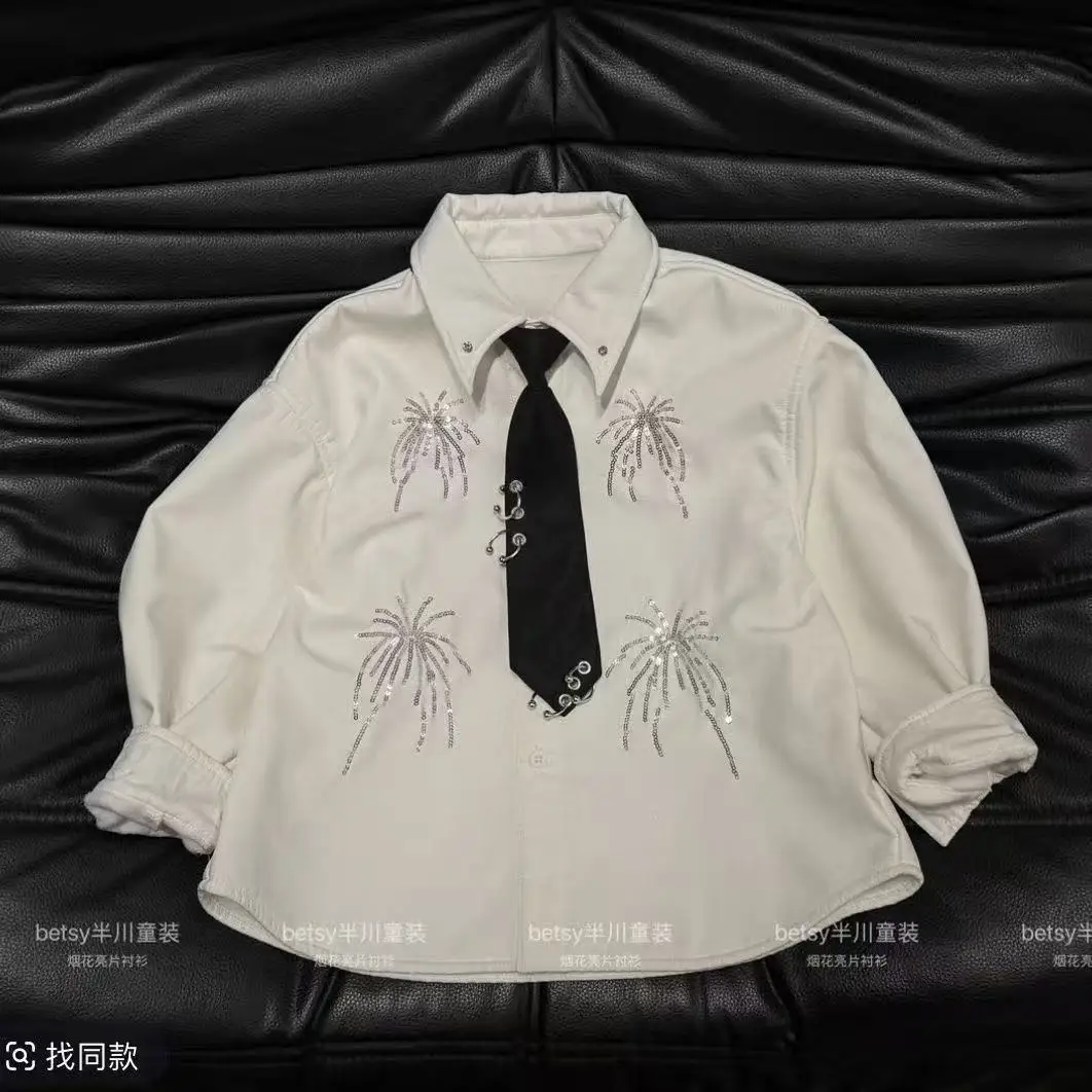

Boys' Fashion Glitter Shirt 2026 Spring and Autumn New Style Korean Children's Handsome Embroidered Top