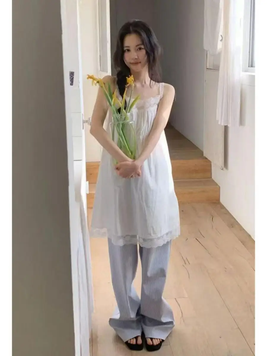 

Gentle Lace Trim Halter Dress Women's Loose Age-Defying Soft Style Base Skirt East Gate Baby Sauce Quick Delivery Cotton Summer