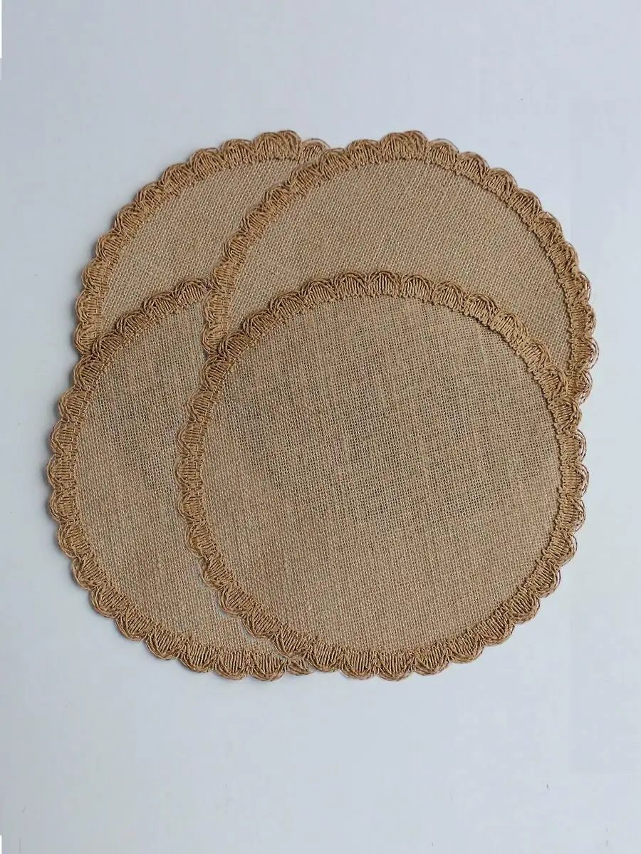 SGIAWETA-4pcs Round Linen & Burlap Placemats, Vintage Rustic Decor Round Tasseled Placemats, Pot Holders, Heat Resistant Kitchen & Dining Table Mats, Wedding Tablecloth, Home Decor, Suitable For Weddings, Parties, Family Gatherings-birthdaygift view 5