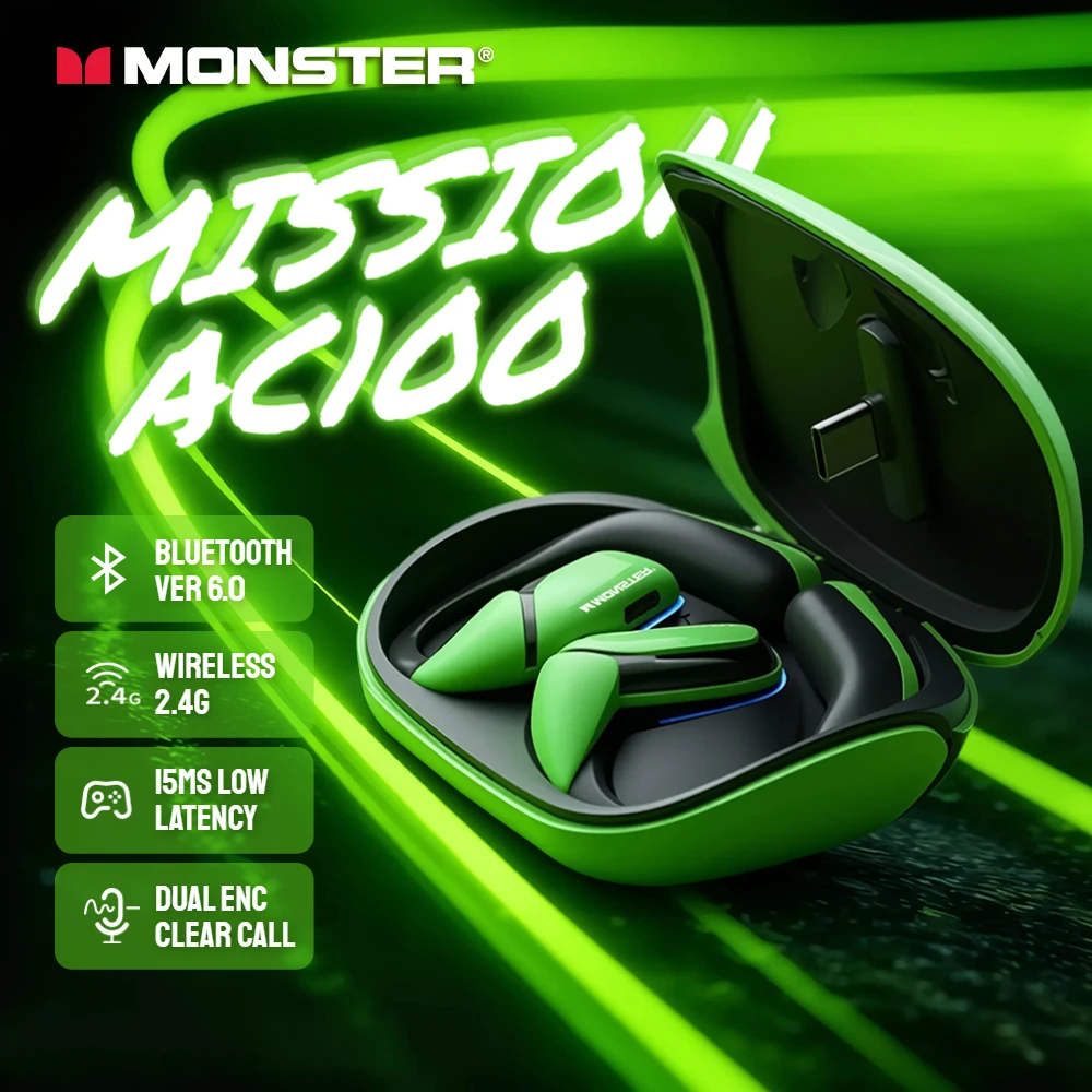 Monster Mission-auriculares para videojuegos AC100, modo Dual, 2,4G/Bluetooth 6,0, sonido envolvente 7,1, 15ms, baja latencia