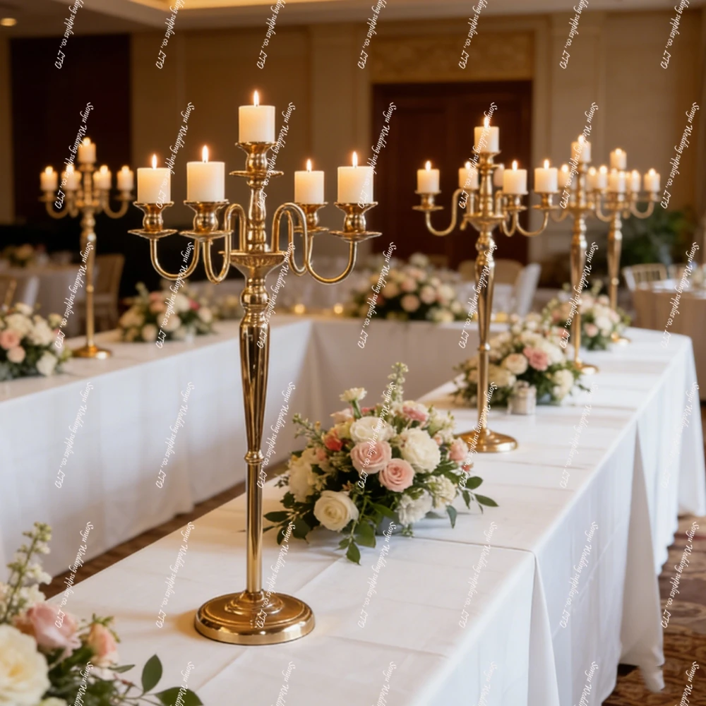 

10pcs60-100cm 5 arms Gold Wedding candlestick Chandelier Centerpieces for Wedding Table Decoration Aisle Backdrop Wedding