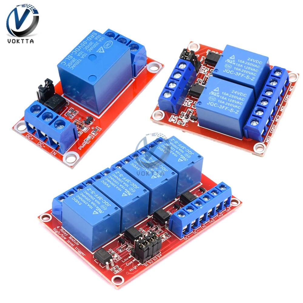 5V 9V 12V 24V 1 2 4 Channel Relay Module Board Shield for Arduino with Optocoupler Support High and Low Level Trigger