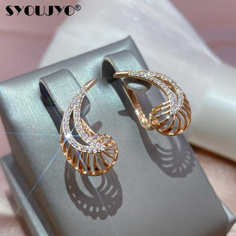 Syoujyo 585 Roségold Farbe symmetrische Ohrringe für Frauen weiß natürlichen Zirkon Wasser tropfen Braut Hochzeit Schmuck Mode Geschenk
