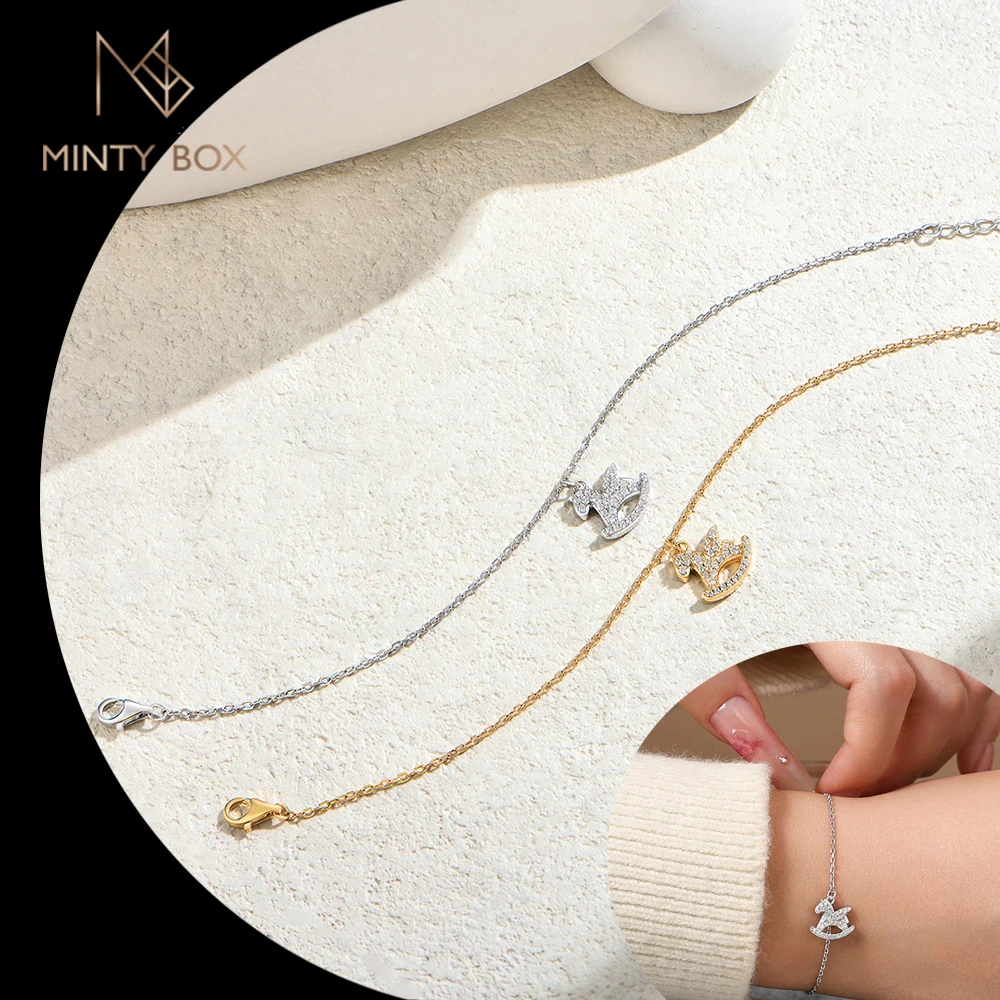 

MINTYBOX 925 Sterling Silver Moissanite Bracelet Pony Bracelets Adjustable New Year's Gift for Anniversary Friends Birthday