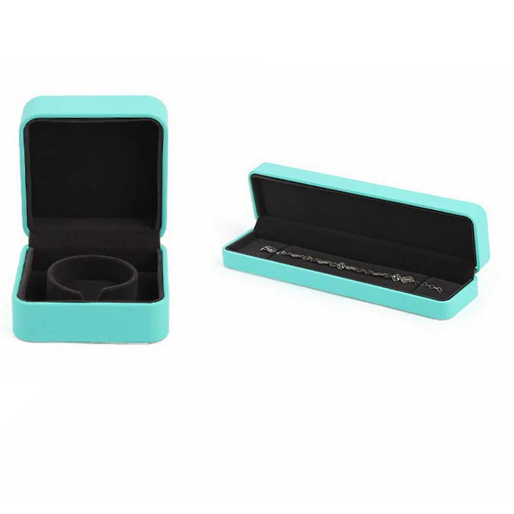 

Round Corner Jewelry Box Pu Green Flocking Interior Scratch Resistant Organizer For Bracelets Rings Gift Packaging