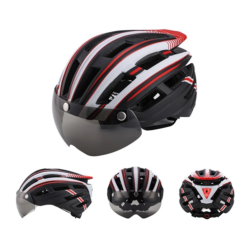 Sports MTB Moutain Road Bike Helmet with led tail lights lens goggles Cycling Helmet magnetic glasses removable Bicycle helmet